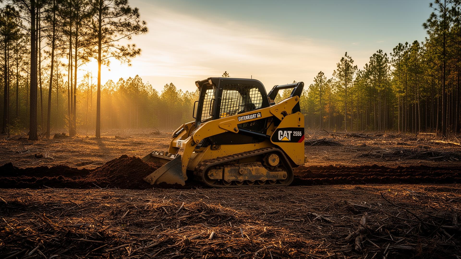 Forestry mulcher clearing Northeast Texas land at golden hour