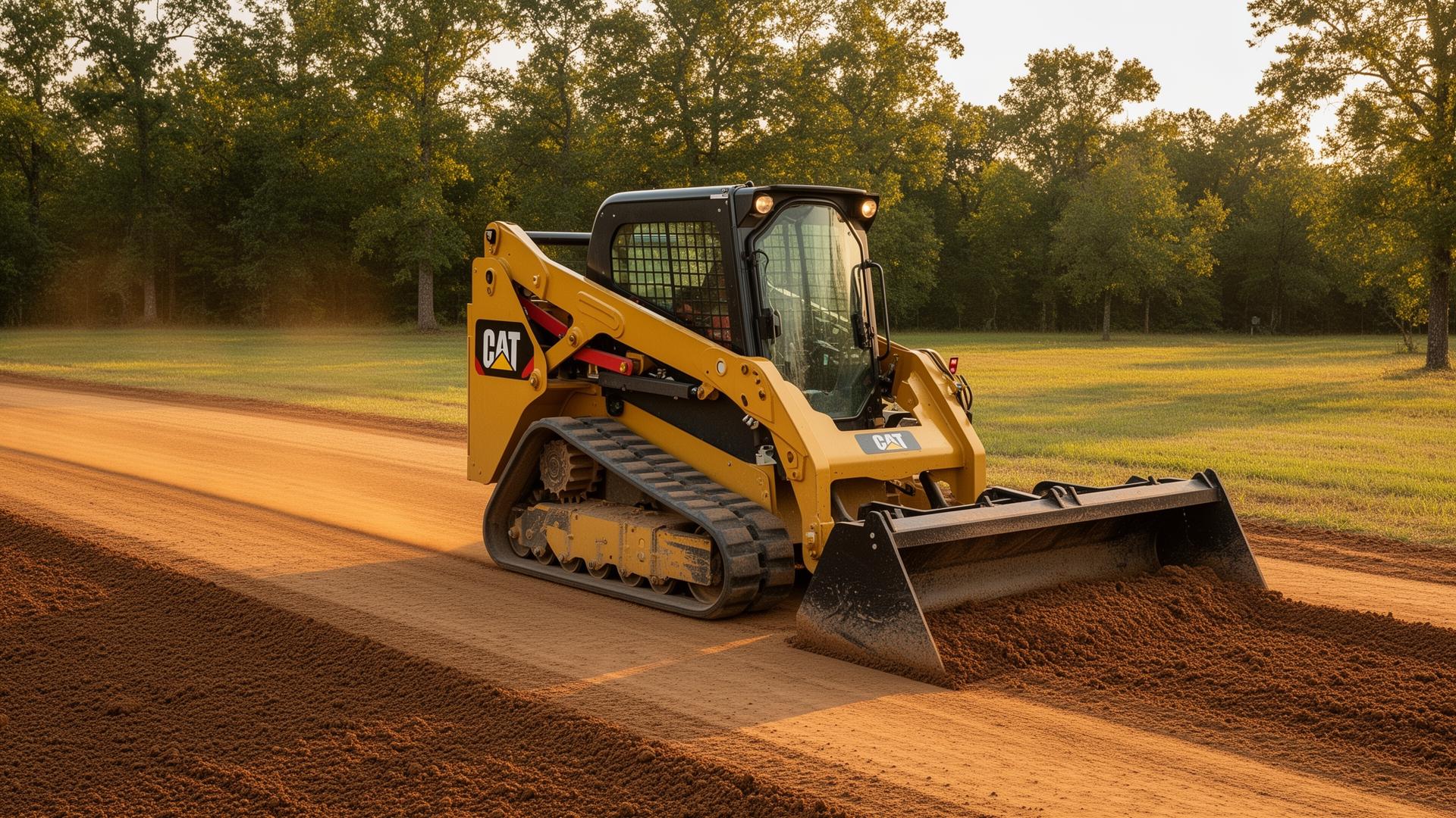 Power box rake finishing a smooth seedbed and driveway surface